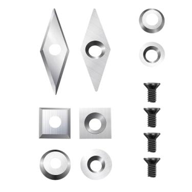 Imagem de FHONK Conjunto de 12 peças de inserções de cortadores de carboneto de tungstênio, ferramentas de torno para ferramentas de torneamento de torno de madeira, fornecidas com parafusos e chave de fenda