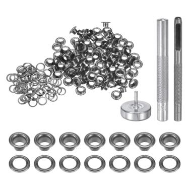 Imagem de HARFINGTON Kit de ferramentas com ilhós, 100 peças, conjunto de ilhós de cobre de 4 mm com furador oco, ferramentas de fixação de ilhós para roupas cinto de tecido de couro, preto
