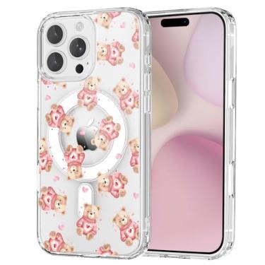 Imagem de OFQKOAKS Capa para iPhone 16 Pro Max, compatível com MagSafe, suéter romântico fofo urso amor magnético, capa protetora fina e transparente para amantes