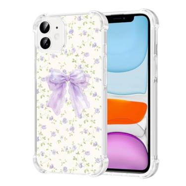 Imagem de Vulfwela Capa para iPhone 11 de 6,1 polegadas com laço roxo, capa de telefone transparente com estampa de flores bordadas de renda elegante para mulheres e meninas, antiamarelamento, antiqueda, à