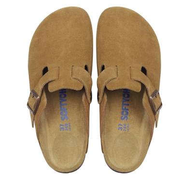 Imagem de SOFTYOHO Tamancos para mulheres e homens, mules com suporte de arco e fivela ajustável, sapato de batata de camurça de cortiça, Marrom vison, 13-13.5 Women/11-11.5 Men