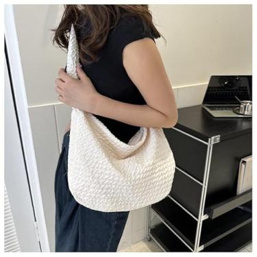 Imagem de Bolsa de ombro vintage, bolsa axila de grande capacidade com alça transversal, bolsa retrô estilo Hobo, Branco, Bolsa de ombro