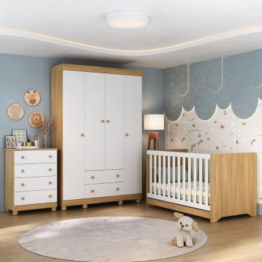 Imagem de Quarto De Bebê Completo Com Berço Americano 3 Em 1 Allegra Multimóveis MP4586 Madeirado-branco