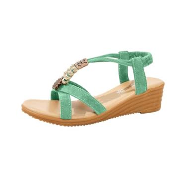 Imagem de Sandália feminina boêmia aberta salto plataforma plataforma casual primavera verão moda, Verde, 36
