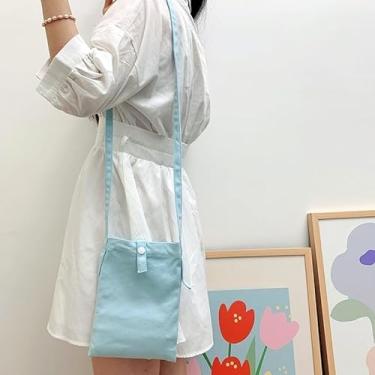 Imagem de Bolsa transversal de lona, bolsa de ombro simples de cor sólida, bolsa quadrada leve para uso diário, Azul, Medium, Mochila casual