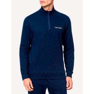 Imagem de Moletom Calvin Klein Loungewear Masculino Half Zip Modern Logo Azul Marinho-Masculino