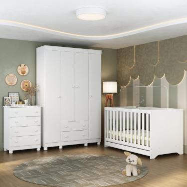 Imagem de Quarto De Bebê Completo Com Berço Americano 3 Em 1 Allegra Multimóveis Mp4586 Branco