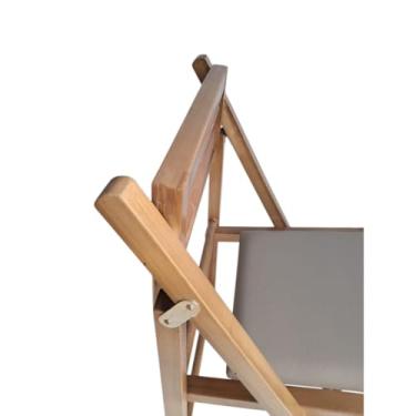 Imagem de Cadeira Dobrável em Madeira com Encosto Palito Reclinável e Assento Estofado Cor Castanho Preebel Courino Bege - Castanho