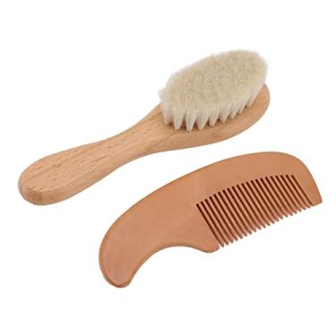 Imagem de Generic Escova de Cabelo de Madeira para bebê, Cabelo de Cabra Natural Macio e Confortável para Banho e Massagem de bebê, Escova de Barba Com Cabo de Madeira para Homens, Conjunto de e Pente para