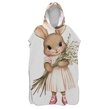 Imagem de Poncho de surfe vestível para adultos trocador de roupa de praia com capuz toalha de banho coelho estampa fofa coelho homens mulheres poncho com capuz