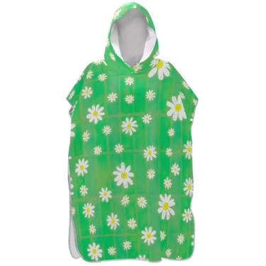Imagem de Joisal Poncho de surfe absorvente para adultos trocador de roupa de praia com capuz toalha de banho margaridas xadrez verde ponchos femininos com capuz