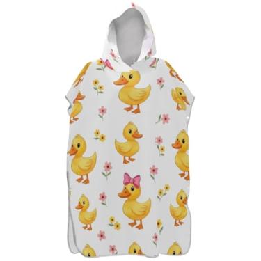Imagem de Joisal Poncho de surfe vestível para adultos trocador de roupa de banho toalhas com capuz bonito pato amarelo branco ponchos de praia para homens