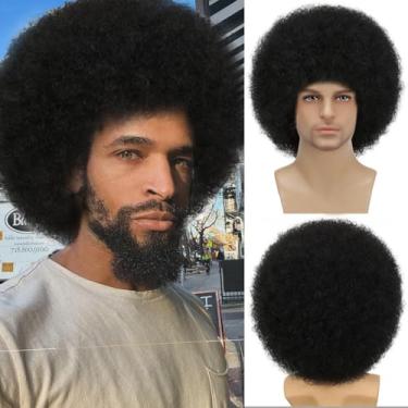 Imagem de ​Peruca afro masculina encaracolada preta curta chique fantasia engraçada dos anos 70 acessórios de festa de Halloween unissex cabelo adulto para homens negros