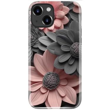 Imagem de LUMARKE Capa fofa para iPhone 15 - Compatível com carregamento sem fio - Silicone macio de camada dupla + capa rígida - Design floral moderno - Capa de telefone brilhante para mulheres - Gerbera
