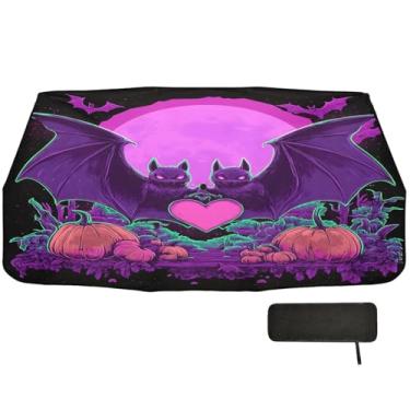 Imagem de Guarda-sol de morcegos em forma de coração fofo para para-brisa de carro bloqueio UV persianas de carro para janelas 147 x 75 cm material de carro