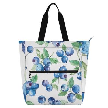 Imagem de GAIGEO Sacola de livro infantil floral Fresh Blueberry com zíper para escola, trabalho, viagens, mulheres e professores, bolsa reutilizável média