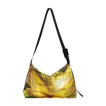 Imagem de Bolsa de ombro feminina Hobo de abacaxi, bolsa transversal de couro, bolsa Hobo de ombro leve, Borboleta amarela - 1, One Size