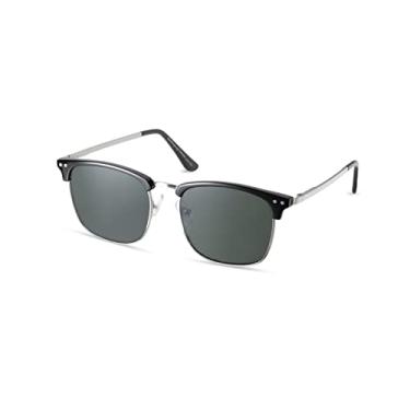 Imagem de Weatherproof Vintage Óculos de sol de designer para homens, proteção UV400, armação quadrada durável, ponta de acetato, Preto brilhante, Large