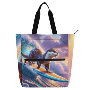 Imagem de GAIGEO Linda sacola de lona para trabalho de lontra de surfe para mulheres, bolsa de mão para professores com compartimentos