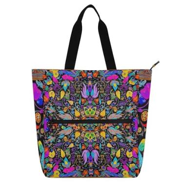 Imagem de GAIGEO Sacola feminina floral oriental vintage colorida para trabalho em lona escolar bolsa para professores com compartimentos