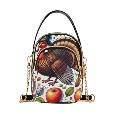 Imagem de TSENQUE Bolsas de ombro pretas com estampa de pata de cachorro, bolsas transversais acolchoadas com alça de corrente, bolsas transversais pequenas para mulheres, Peru e abóboras de Ação de Graças, One