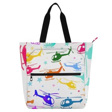 Imagem de GAIGEO Bolsa de mão colorida de helicóptero com estrelas brancas para livros infantis, zíper, escola, trabalho, lona, para meninas e meninos