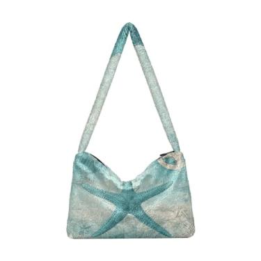 Imagem de GAIGEO Cute Cat Behind Broken Wall Bolsa feminina, bolsa tiracolo para mulheres, bolsa feminina para uso ao ar livre, Textura retrô oceano estrela-do-mar prancha coral, One Size