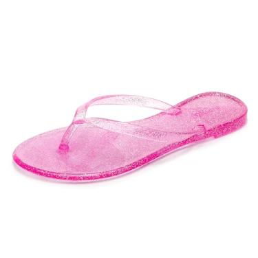 Imagem de OMGard Chinelos femininos de gelatina, sapatilhas, sapatilhas, gelatinas, sapatos transparentes, verão, praia, piscina, chinelos tamanho 10, sem cadarço, secagem rápida, macio, rosa, 35