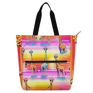 Imagem de GAIGEO Girafas Sacola de Trabalho Colorida para Mulheres Bolsas de Tecido de Lona Faculdade Escola Mensageiro Presente para Amantes de Livros Bolsas