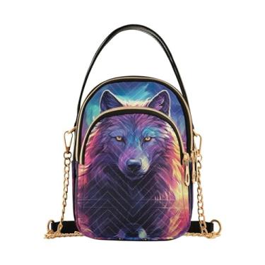 Imagem de Bolsa tiracolo feminina feita à mão com arte natalina, bolsa tiracolo moderna, bolsa tiracolo pequena para mulheres, Lobo em roxo e cádmio-4, One Size
