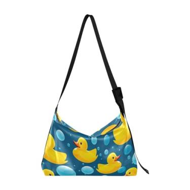 Imagem de Bolsa tiracolo moderna de borracha amarela com bolhas, bolsa tiracolo de couro, bolsas Hobo de couro para mulheres, Patos de borracha amarelos com bolhas-1, One Size