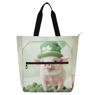 Imagem de GAIGEO Lucky St Patrick's Cute Pig Bolsa infantil com zíper para livros escolares para mulheres, meninas, sala de aula, trabalho, viagens