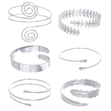 Imagem de hoyuwak Conjunto de 6 pulseiras femininas minimalistas, simples, espiral, braço, braço, ajustável, douradas, One Size, Metal, não