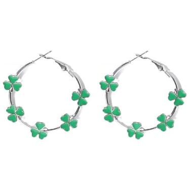 Imagem de Brincos femininos de Dia de São Patrício, brincos de argola de trevo verde, trevo de boa sorte, brincos de férias para festival irlandês, 8cm, Metal, Sem pedra preciosa