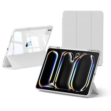 Imagem de Smartdevil Capa para iPad Pro 11 polegadas 2024 (M4, 7ª geração) com suporte para lápis, capa fina com três dobras com parte traseira rígida transparente, proteção antidobra, despertar/hibernar