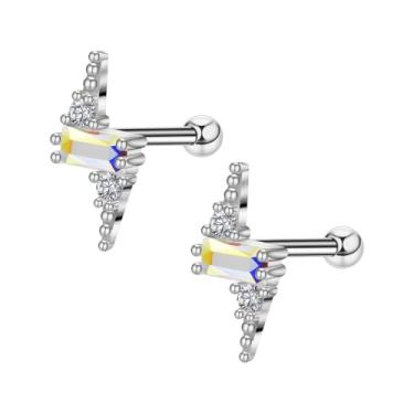 Imagem de Niaspi Brincos de cartilagem de hélice de relâmpago de cristal para mulheres de aço inoxidável 18G Helix Tragus Conch Piercing Joia parafuso atrás brincos, 18G, Aço inoxidável Cobre Cristal, Sem Pedra