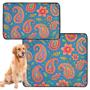 Imagem de Colorido Paisley Floral Blue Pee Pads Lavável Bonito Tapete Impermeável Antiderrapante Reutilizável Pet Cat Pad Absorvente Almofadas de Parto, Médio + Grande, Conjunto de 2