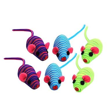 Imagem de Kisangel Brinquedos interativos para gatos 6 peças de brinquedos de rato de corda elástica, design decorativo divertido, cor aleatória