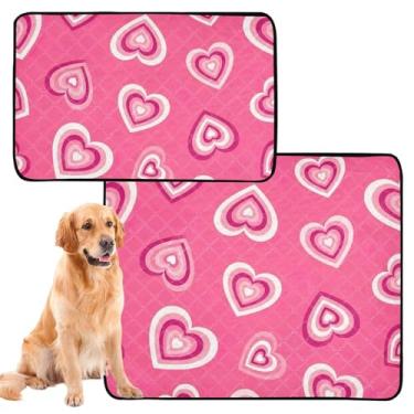 Imagem de TSENQUE Almofadas de xixi laváveis retrô concêntrico coração rosa para animais de estimação almofada extra grande à prova d'água para cercadinho de cachorro absorvente almofadas de parto, pequeno x
