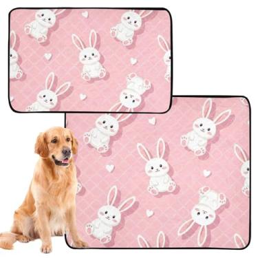 Imagem de TSENQUE Cute Bunnies Coelhos Brancos Rosa Pet Reutilizáveis Almofadas de Xixi Lavável Impermeável Antiderrapante Almofadas de Penico para Cachorros, Pequeno x Pacote com 3