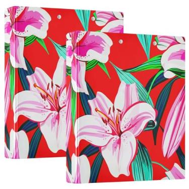 Imagem de 3 fichários de 3 anéis de flores de lírio rosa branco personalizado 1,5 polegadas, 200 folhas, caderno, impressão, anel redondo, fichário de escritório, 31,5 x 27 x 6 cm, 1 pacote