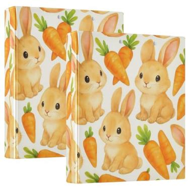 Imagem de Fichários personalizados fofos coelhos, cenouras, branco, 3 polegadas, 3 anéis, 200 folhas, pastas, caderno, impressão, anel redondo, fichário resistente, 31,5 x 27 x 6 cm, 1 pacote