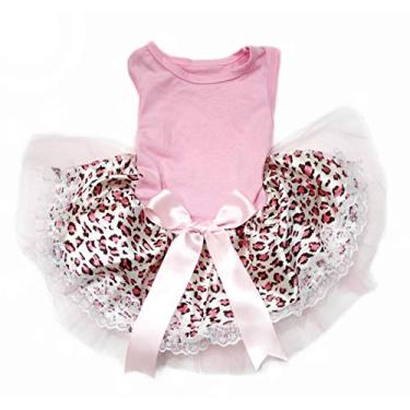 Imagem de Petitebella Vestido rosa para cachorro tutu de renda leopardo rosa (PP)