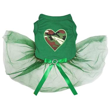 Imagem de Petitebella Vestido de cachorro de coração camuflado (verde/verde, GG)