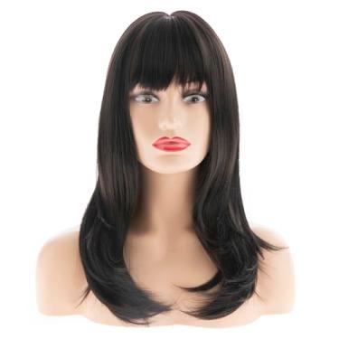 Imagem de Baruisi Peruca preta longa reta com franja sintética natural preta macia perucas para uso diário feminino, 50,8 cm
