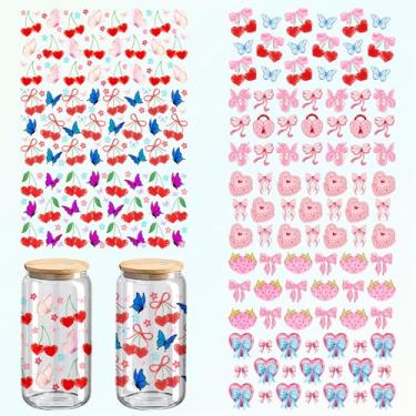 Imagem de Adorável presente para esposa, adesivos de embrulho de copo DTF de Dia dos Namorados, pacote com 8, design de coração de amor UV para copos de 473 ml, artesanato em vidro e madeira, 28 x 12 cm (511)