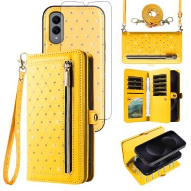 Imagem de Capa de telefone para Samsung Galaxy S25 Edge 5G Carteira com zíper destacável com protetor de tela transversal alça de cordão Bling compartimentos para cartão de crédito S25Edge 25S S 25 25Edge 2025