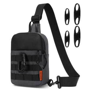Imagem de Peicees Pequena bolsa tiracolo antifurto masculina, com inspiração tática, impermeável, EDC, mini bolsa tiracolo para viagens, trabalho, esporte, Cinza escuro, Small
