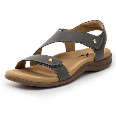 Imagem de Athlefit Sandálias ortopédicas femininas confortáveis com suporte de arco ajustável para caminhada casual, Cinza, 34