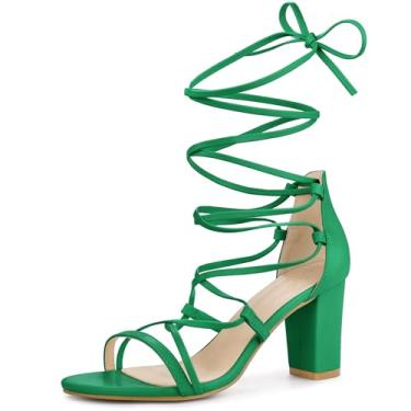 Imagem de Perphy Sandálias femininas de salto grosso com tiras e cadarço, Verde, 36